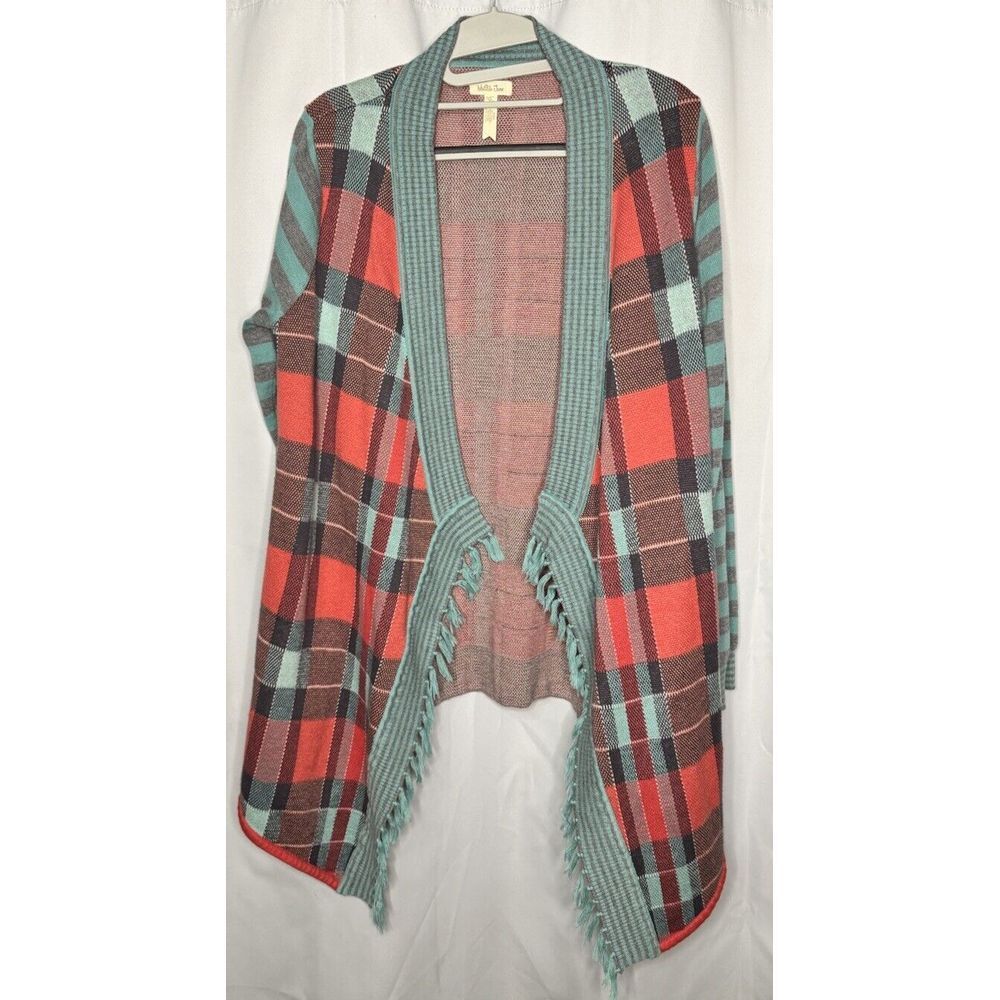 MATILDA JANE Steadfast Cardigan Sweater Womens Plaid Fringe Edge R977 Sz Medium